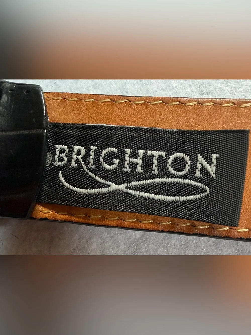 Brighton Classics Black Croc Embossed Leather Belt Gold Brass Buckle Size M